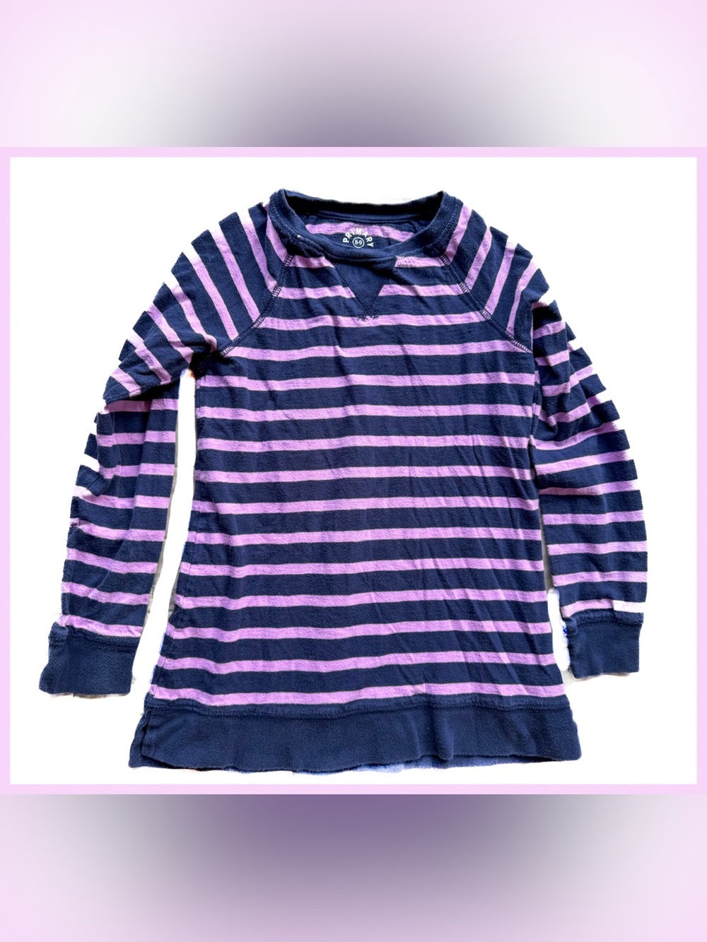 Primary Kids Striped Long Sleeve Top Shirt Size 8-9 Boy Girl Soft Sensory Play